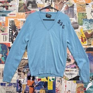 Vintage McBriar Blue V Neck Sweater L Made‎ in USA Grandpa Sweater